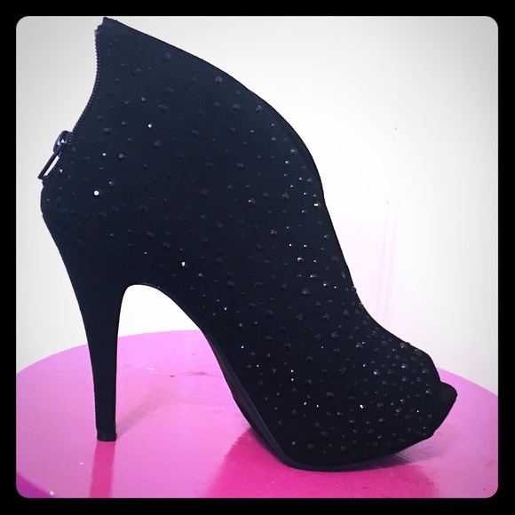 Material Girl Shoes - Material Girl Black Rhinestone Peep-Toe Bootie